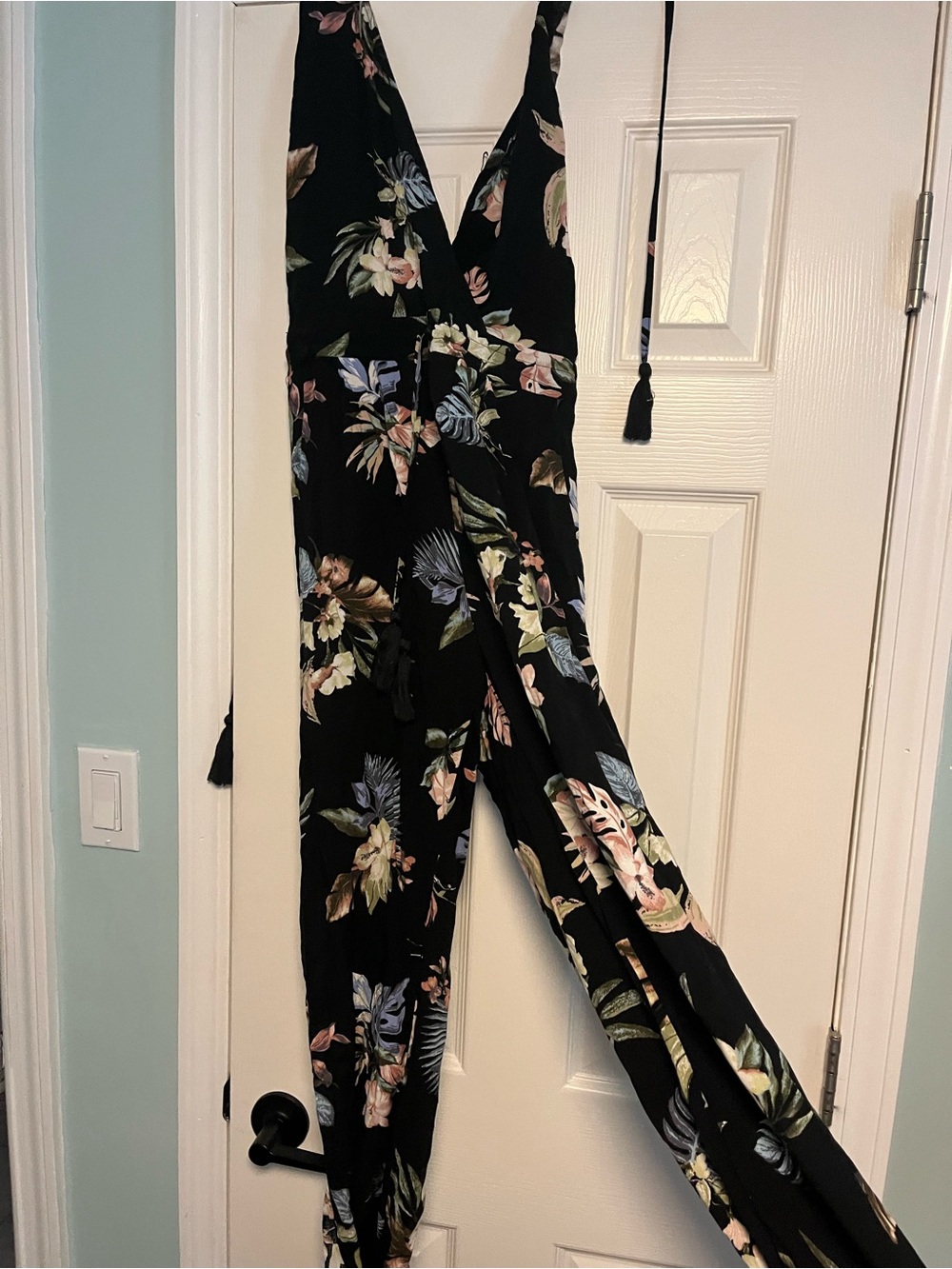 Floral V-Neck Black Jumpsuit